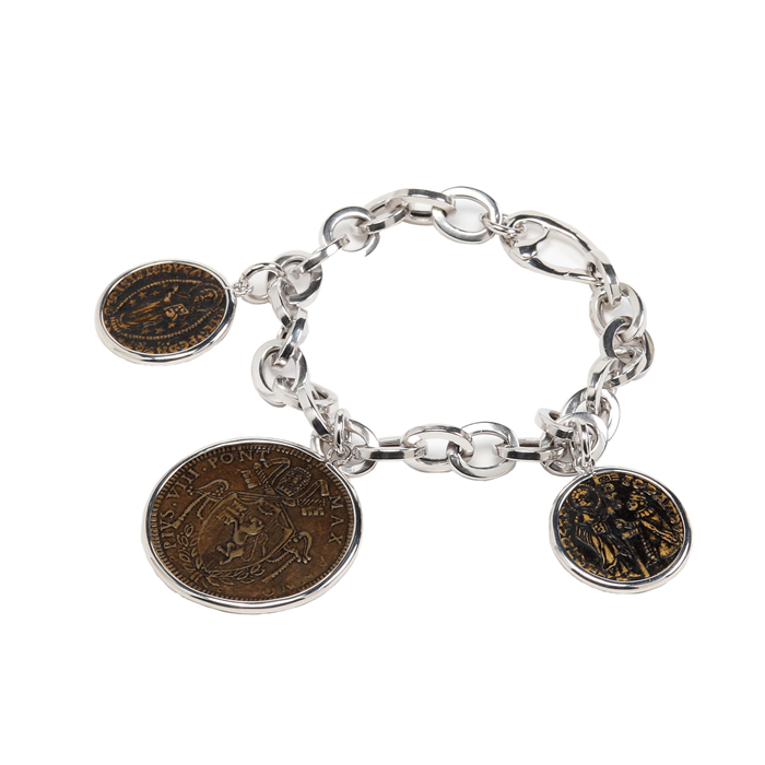 3 Coin Charm Silver Bracelet